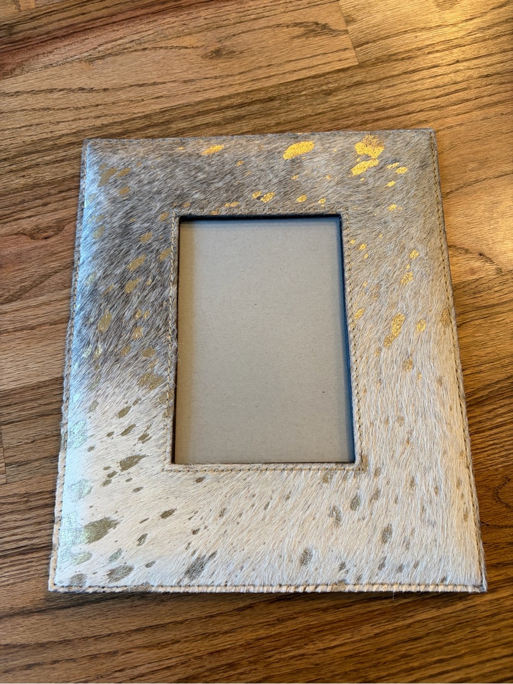 Arhaus Cream and Gold Cowhide Photo Frame